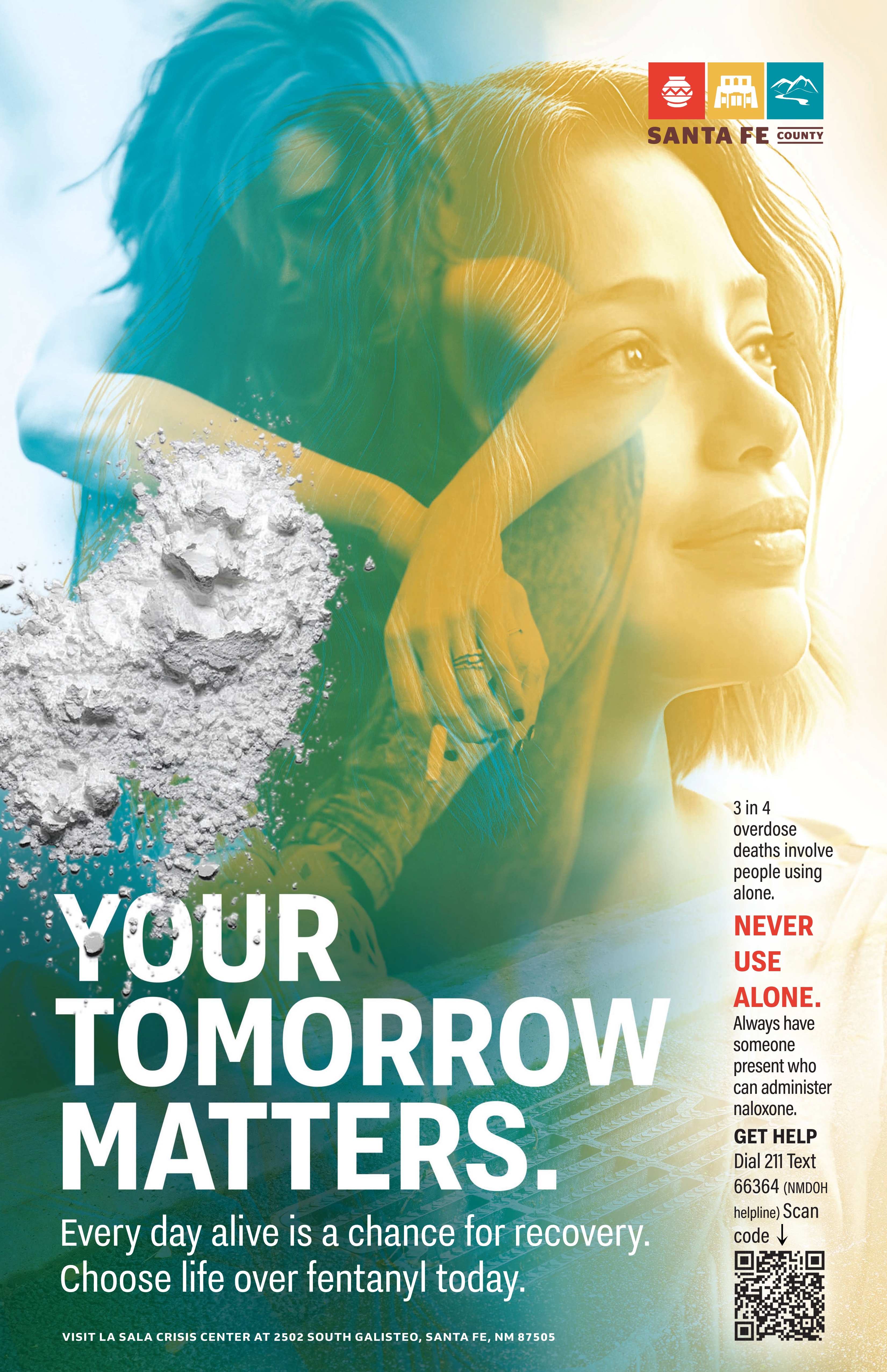 Overdose prevention information and image of person suffering from addiction