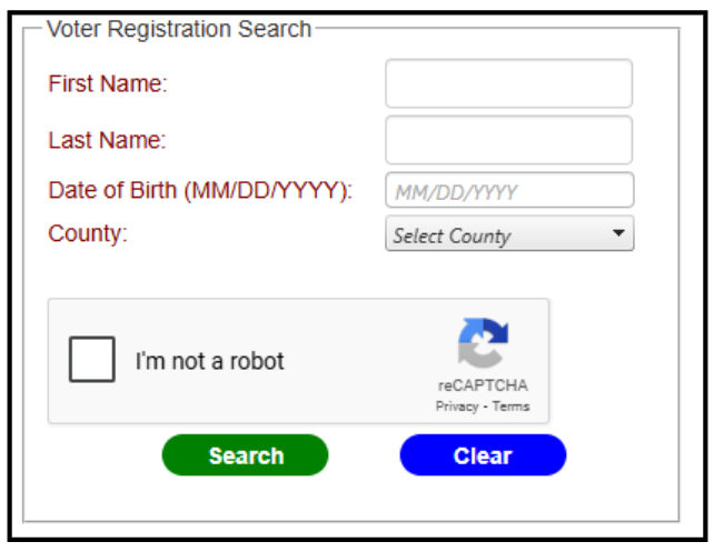 Screenshot highlighting the form fields to enter voter information