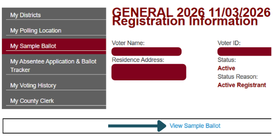Screenshot showing where to click to view the sample ballot
